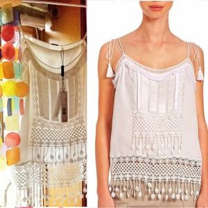 👑Elie Tahari Thelma Embroidered, Crochet Silk Top